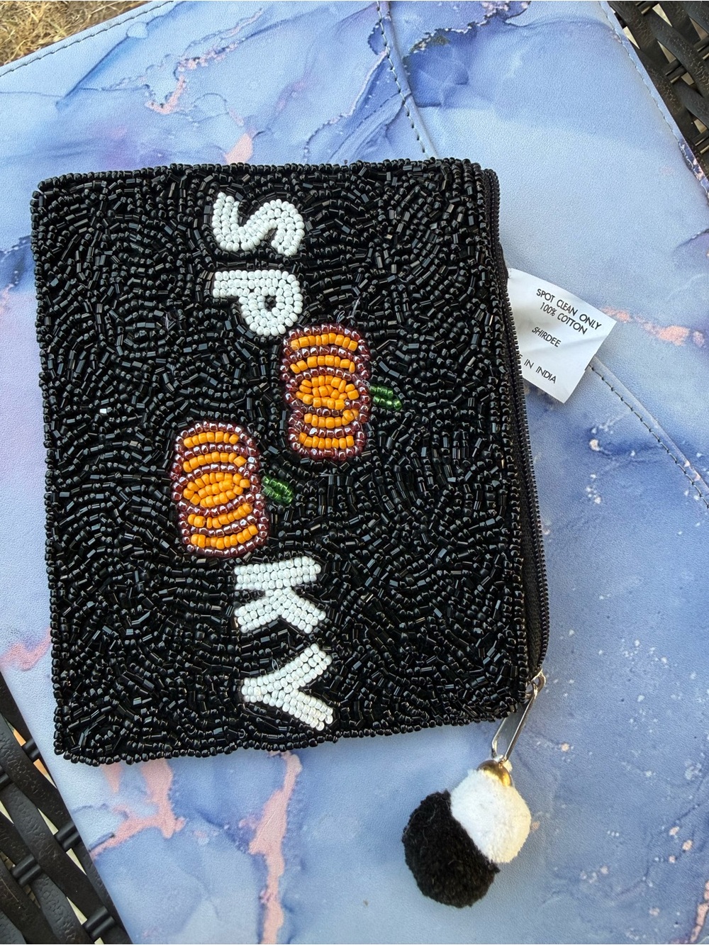 Kids Black Beaded 'Spooky' Pumpkin Coin Pouch - Picture 2 of 4